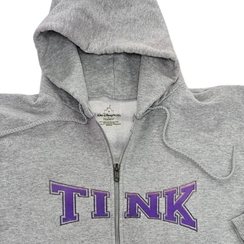 Walt Disney World Hanes Tinker Bell‎ Tink Gray Full Zip Hoodie Sweatshirt Small - Picture 2 of 9